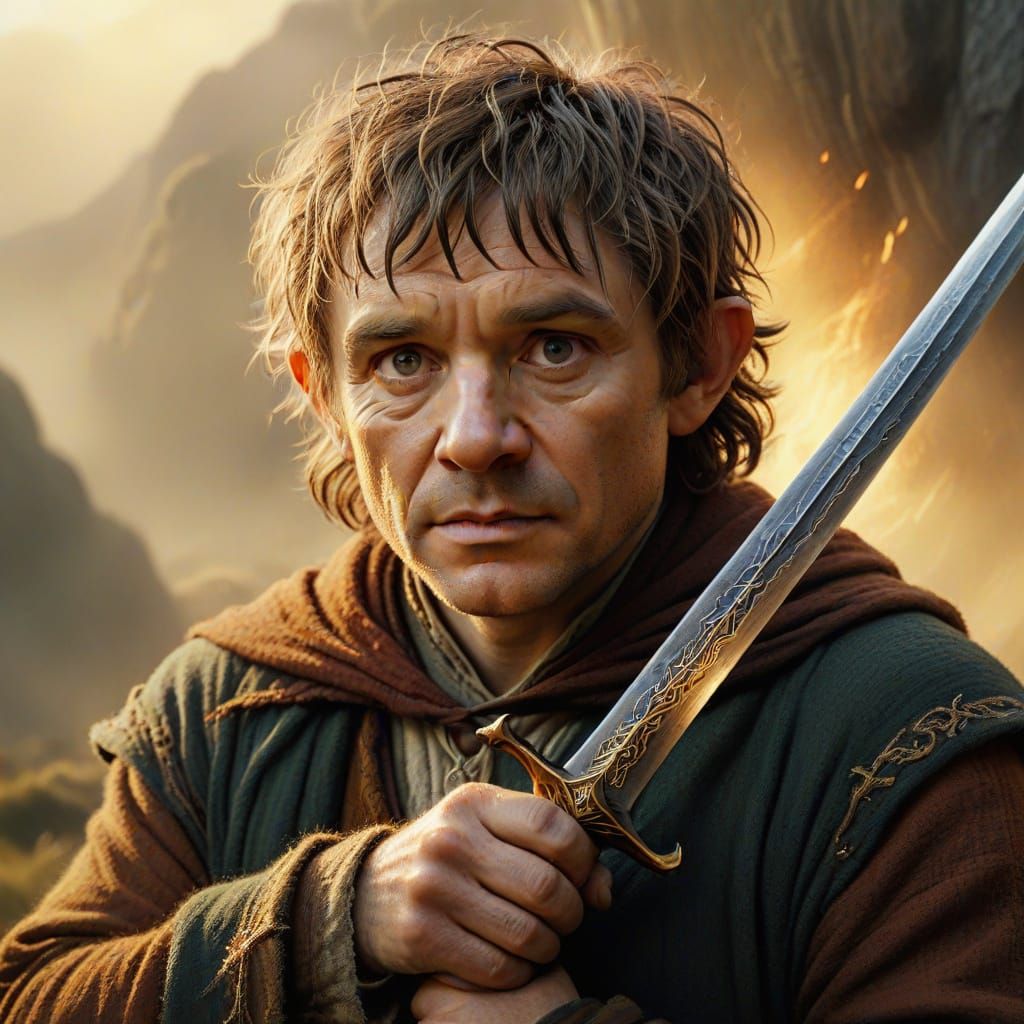 Fantasy Portrait of Bilbo Baggins in Oil Painting Style
