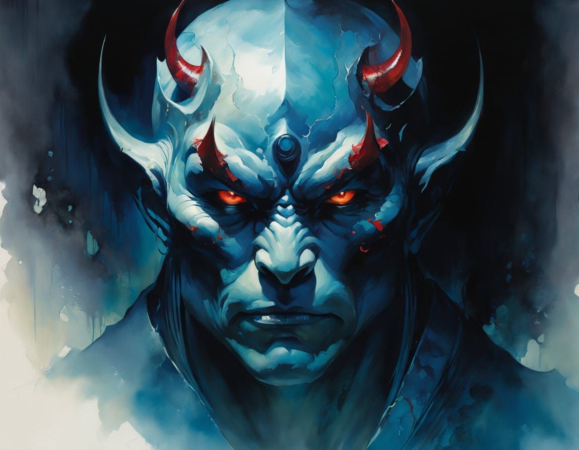 Mysterious Oni in a Haunting Cave