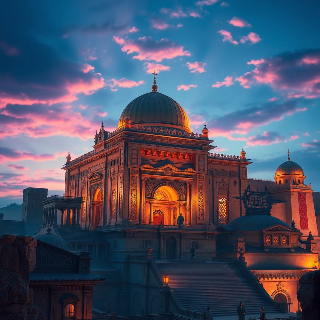 Majestic Jerusalem Temple in Warm Golden Light