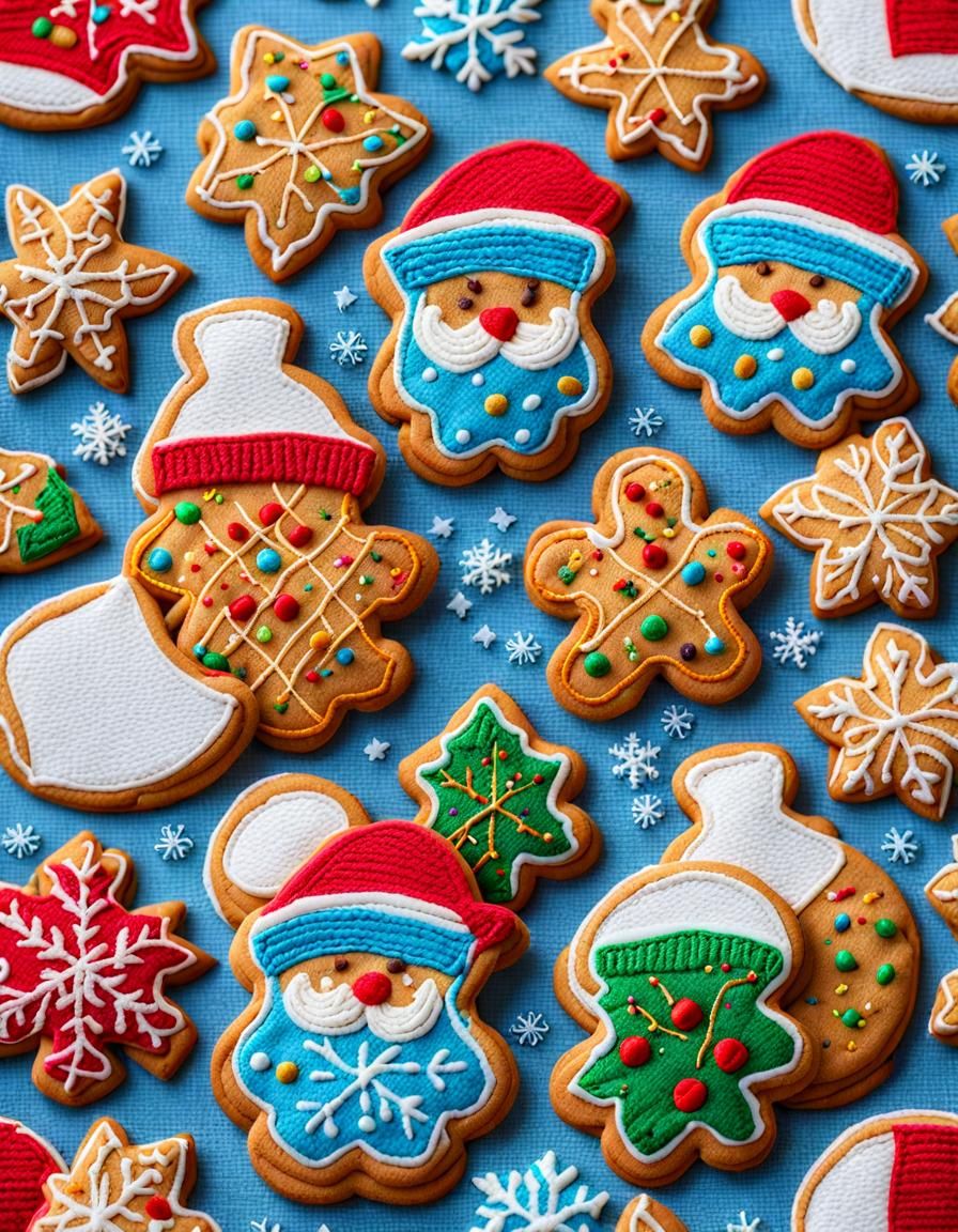 Vibrant Winter Wonderland with Smiling Embroidered Cookies