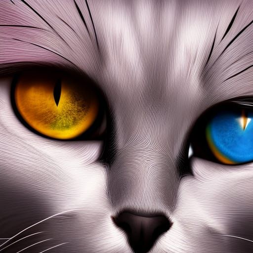 Cat with Heterochromia Eyes in Detailed Digital Painting