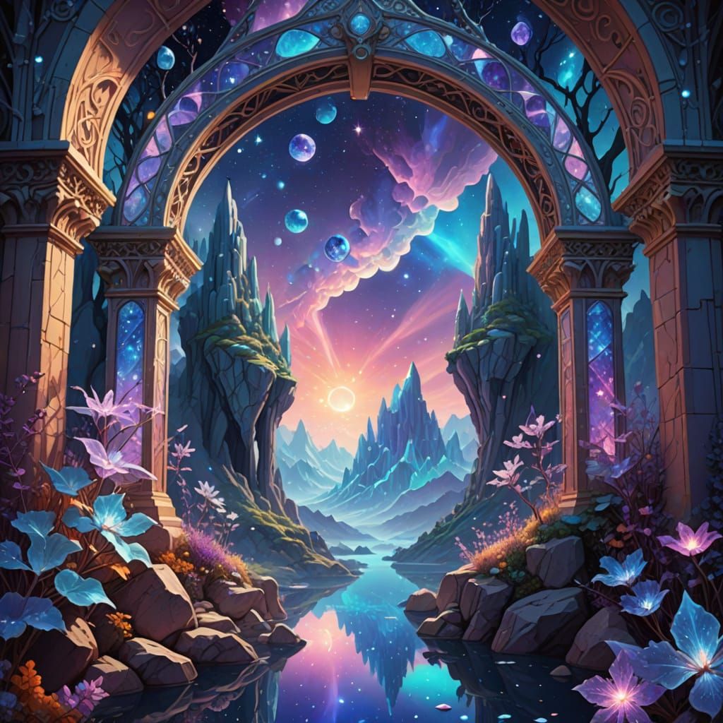 Ethereal Crystal Bridge Connects Dreamlike Realms in Vibrant...