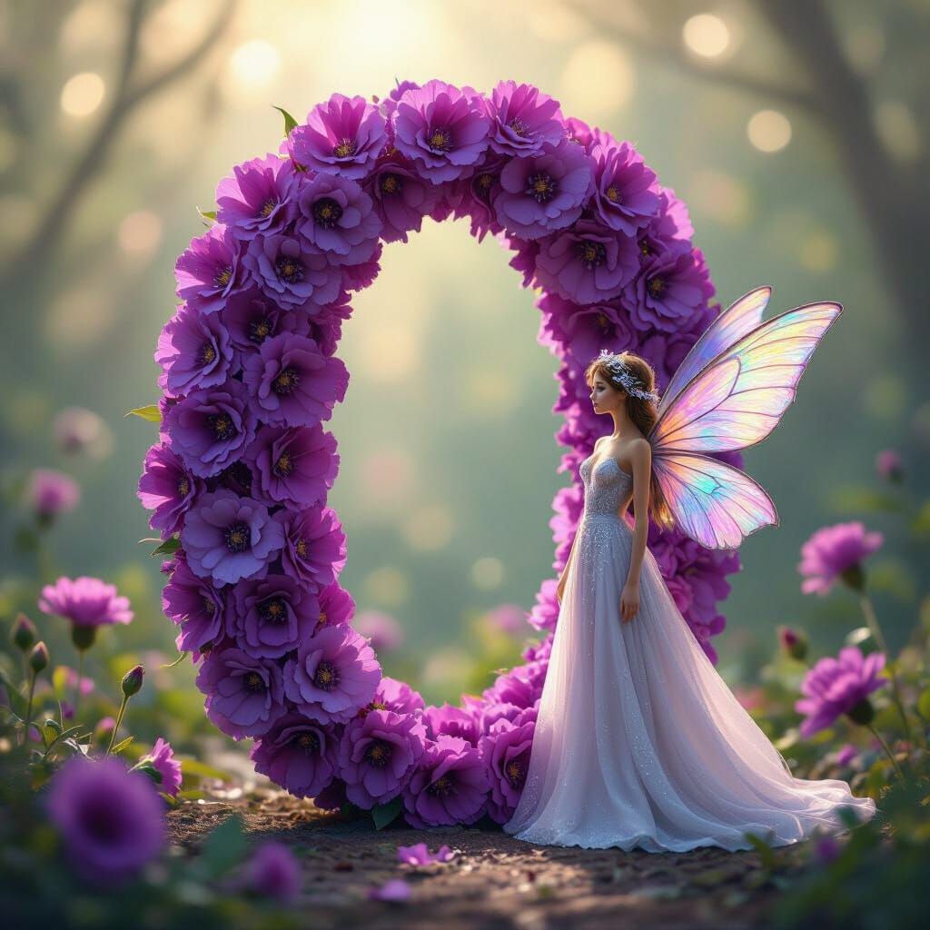 Purple Carnation Letter O with Fairy, Fantasy Art Style