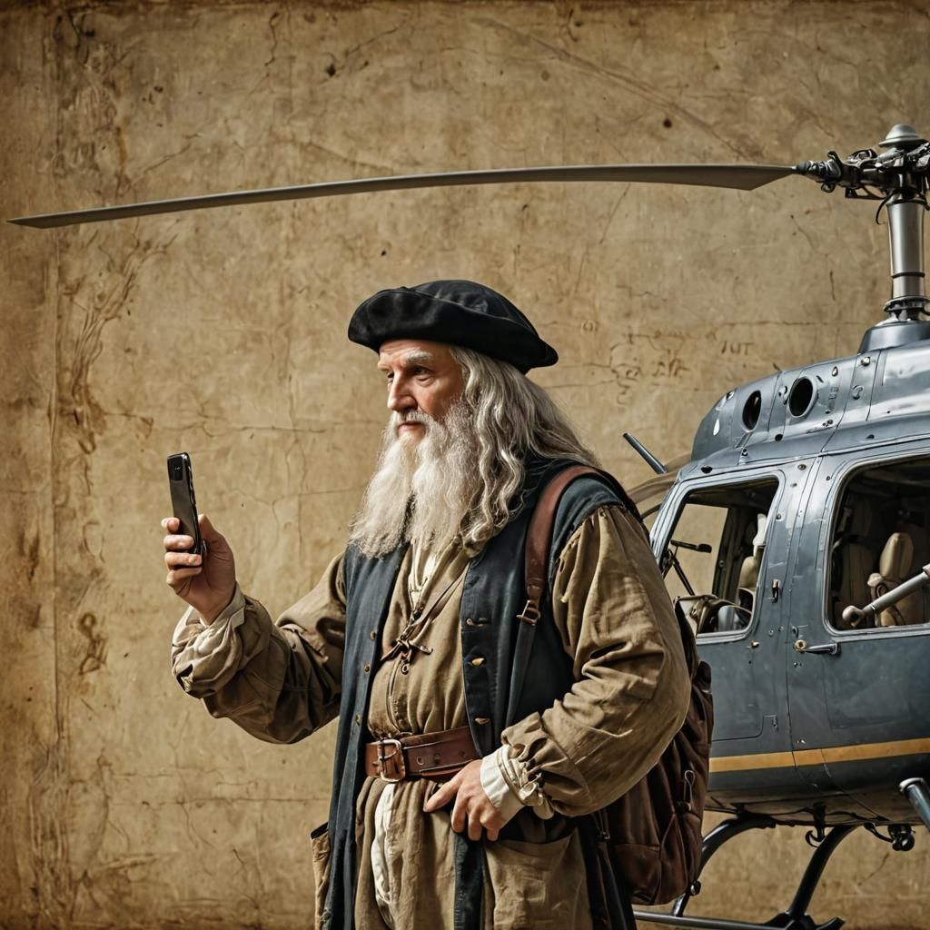 Da Vinci Photographs a Helicopter in Renaissance Style