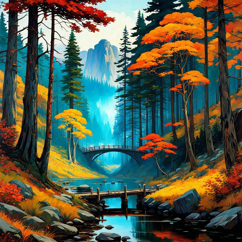Anime Autumn Wilderness Inspired by Waterhouse