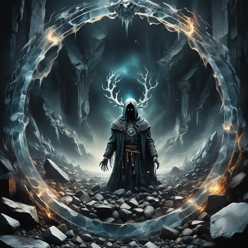 Tormented Soul in Circle of Fear: Dark Fantasy Illustration