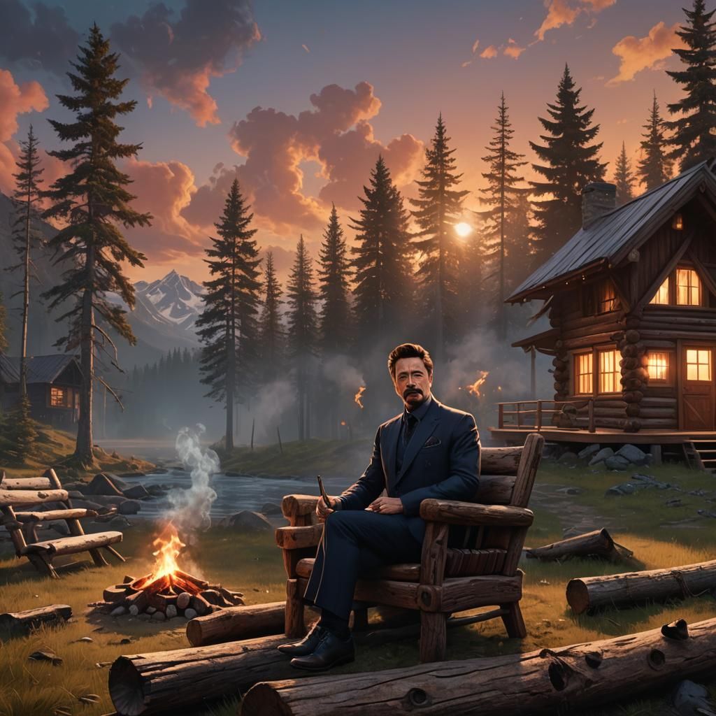 Tony Stark Smoking Cigar in Alaska: Matte Painting