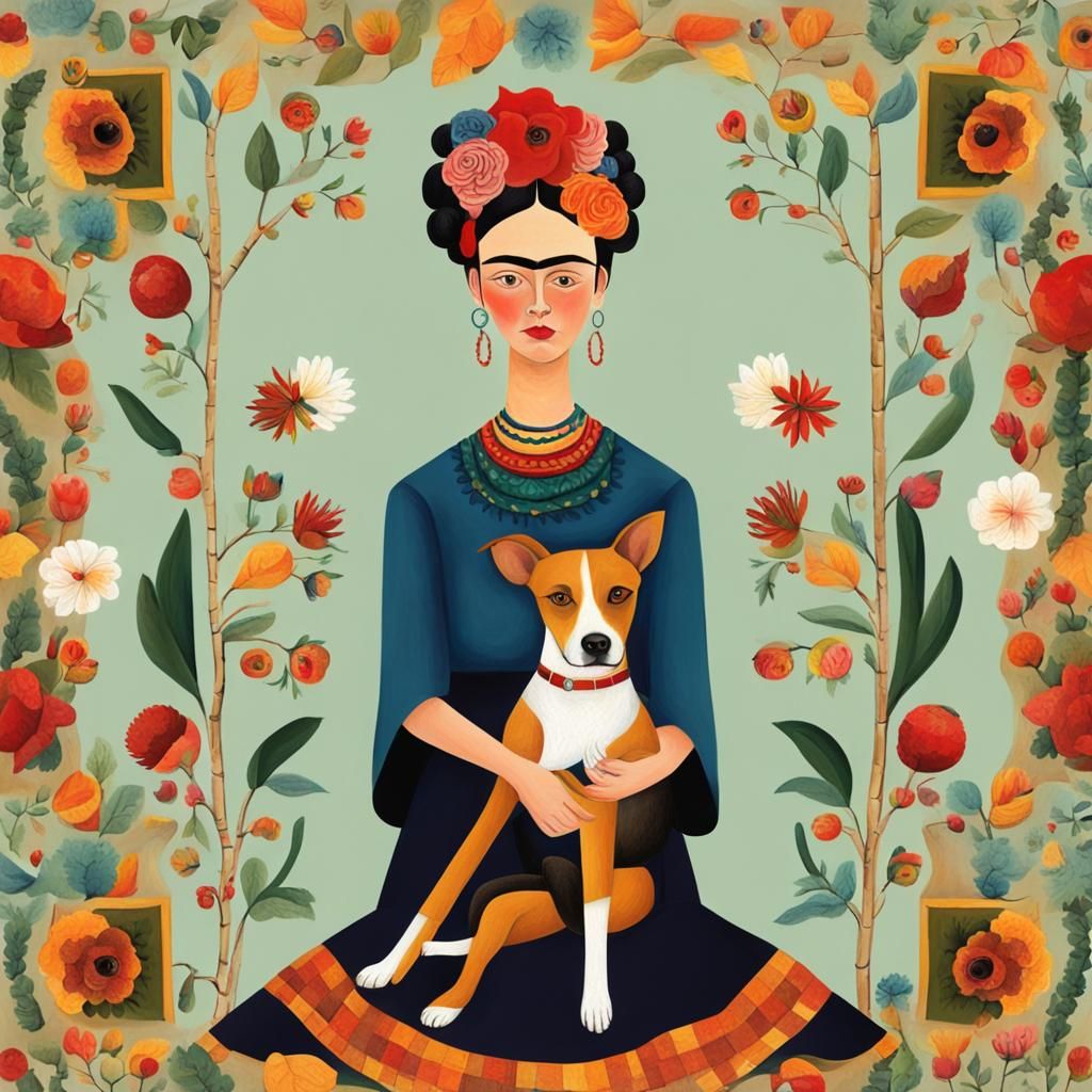 Woman and Dog in Surrealist Portrait Style