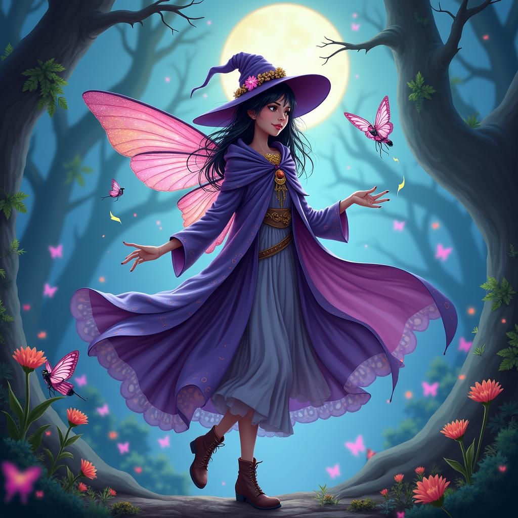 Ladybug Pixie Sorceress in Moonlit Forest
