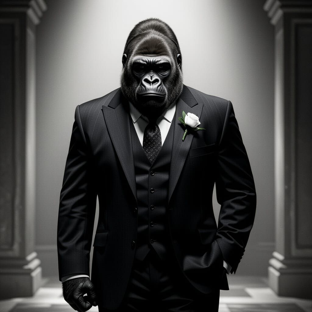 Gorilla Godfather in Cinematic Suit Illustration
