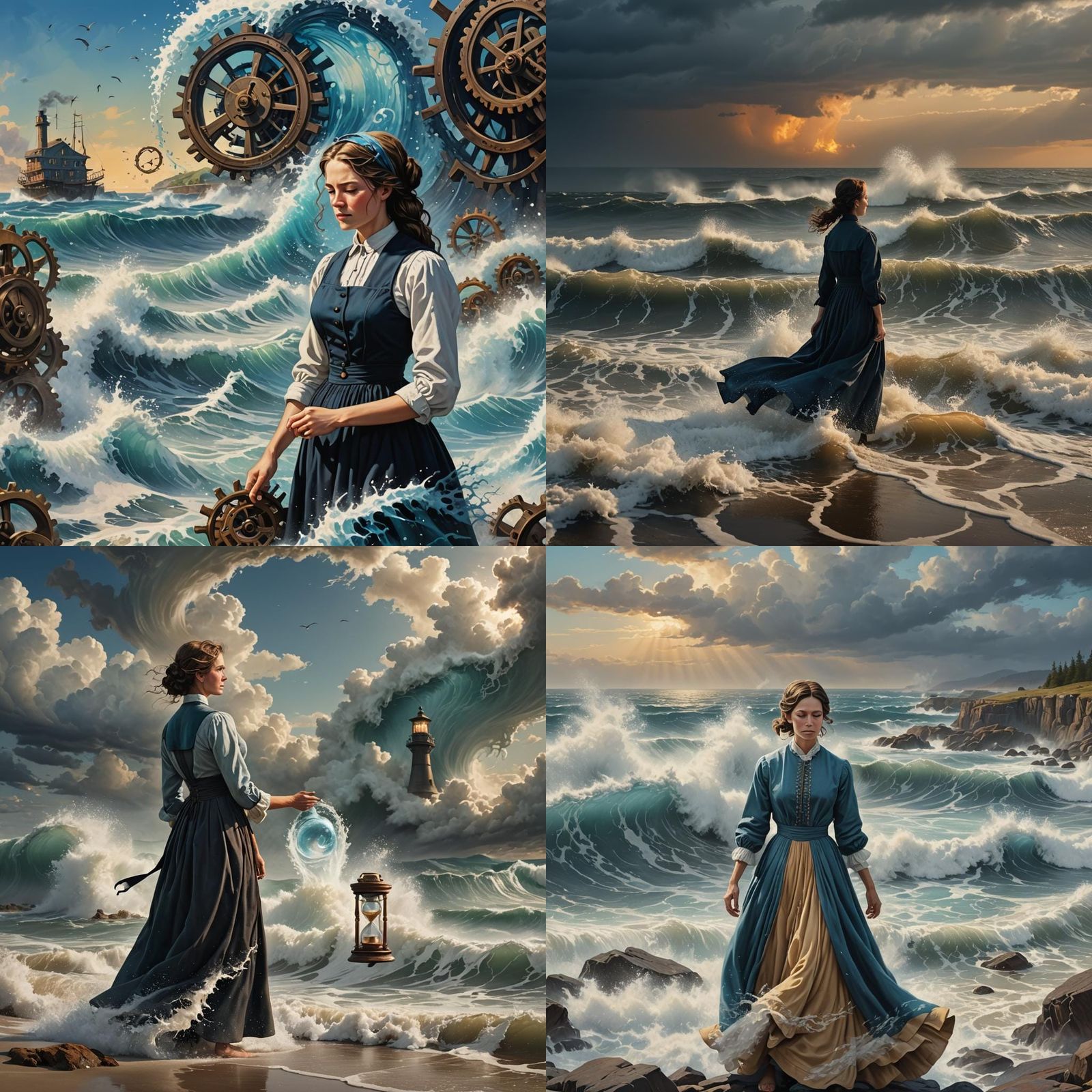 Amish Woman's Inner Storm: Detailed Matte Painting