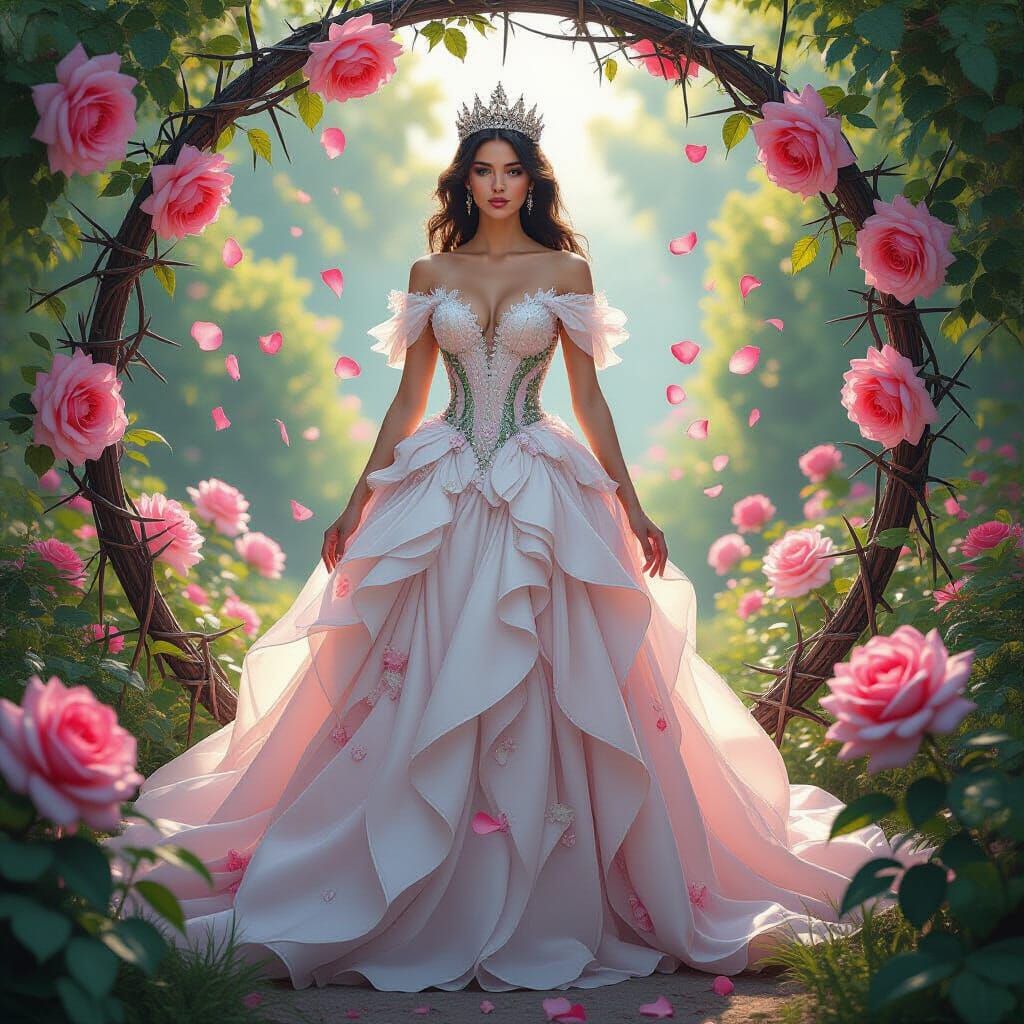 Fantastical Queen in Enchanted Rose Garden