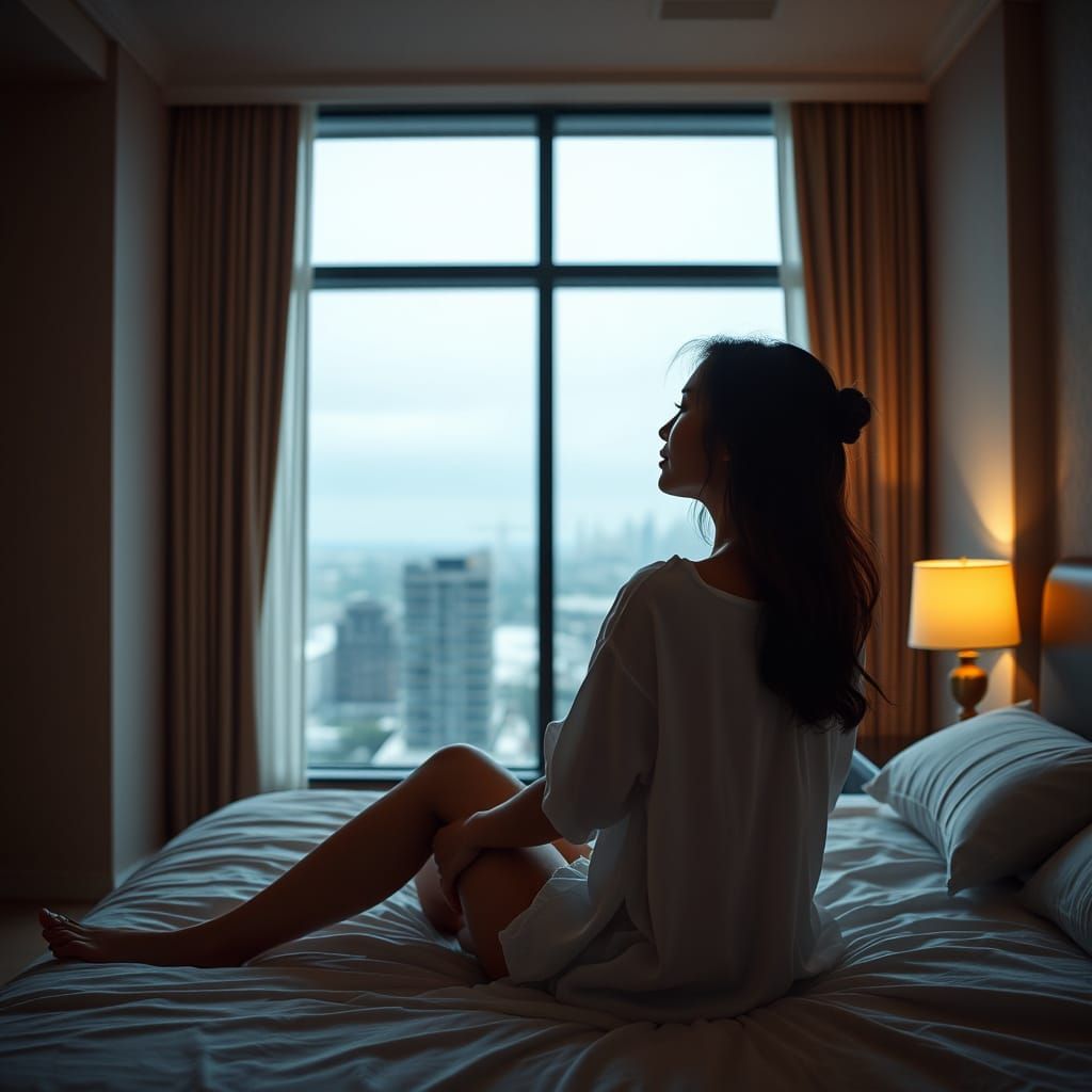 Woman in Cozy Room with Wide Window