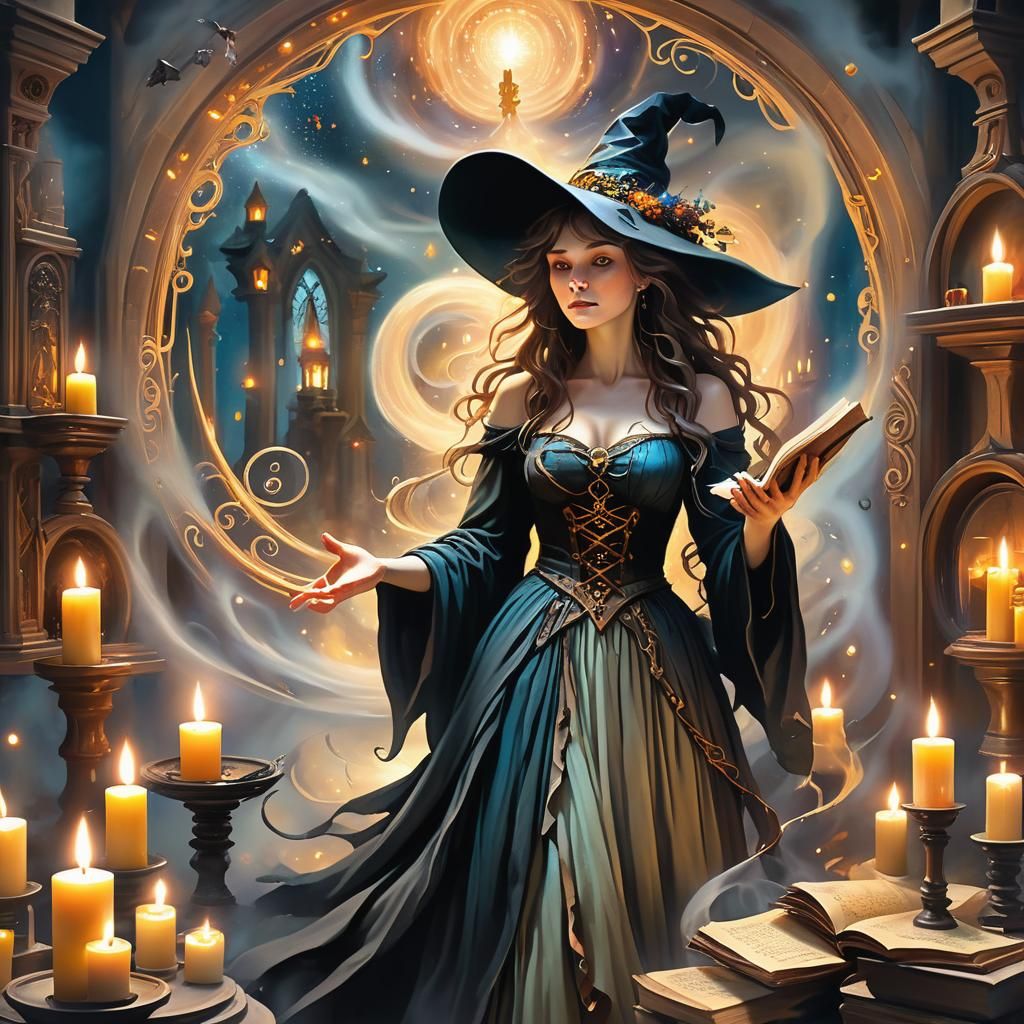 Mystical Witch in Ethereal Vortex