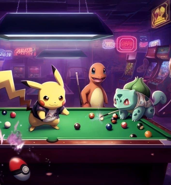Pokemon Play Pool in Anime Style Pool Hall