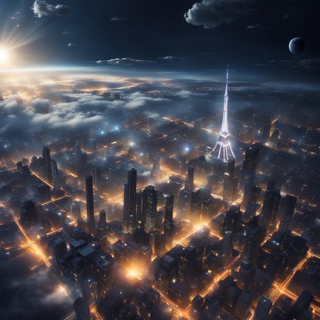 Futuristic Cityscape at Night From Space