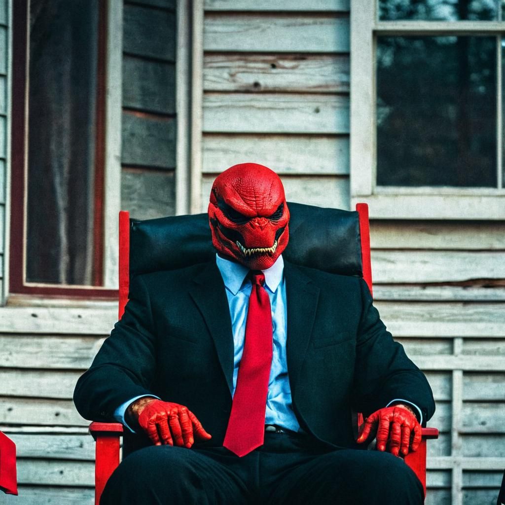 Dramatic Portrait on Cabin Porch, Cinematic Film Still