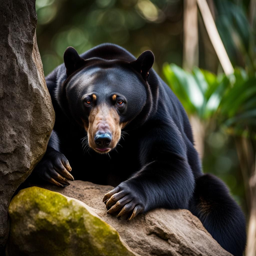 Sun Bear Scratching on Rock: Wildlife Photography