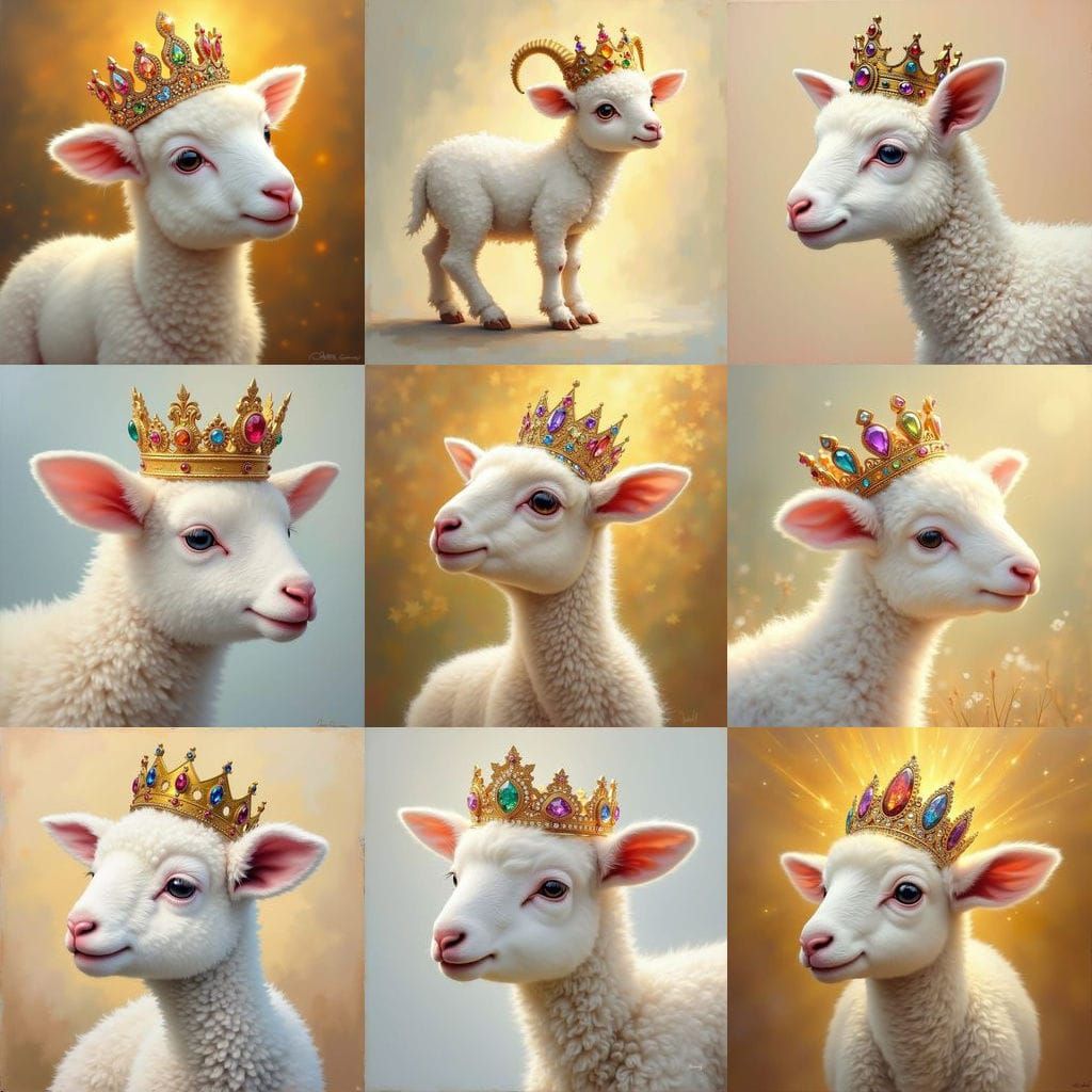Lamb with Crown in Oil Painting Style