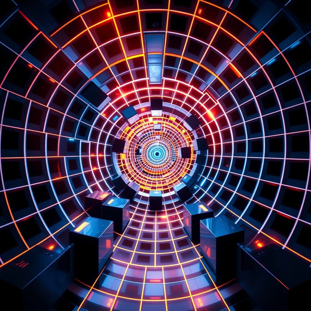 Surreal Golden Spiral Artwork in Electric Blue and Orange