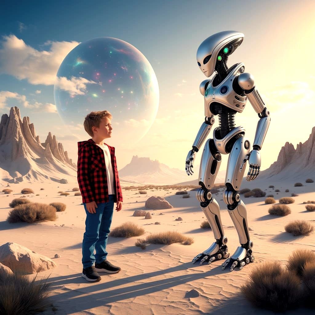 Boy Meets Robot on Utopian Alien World