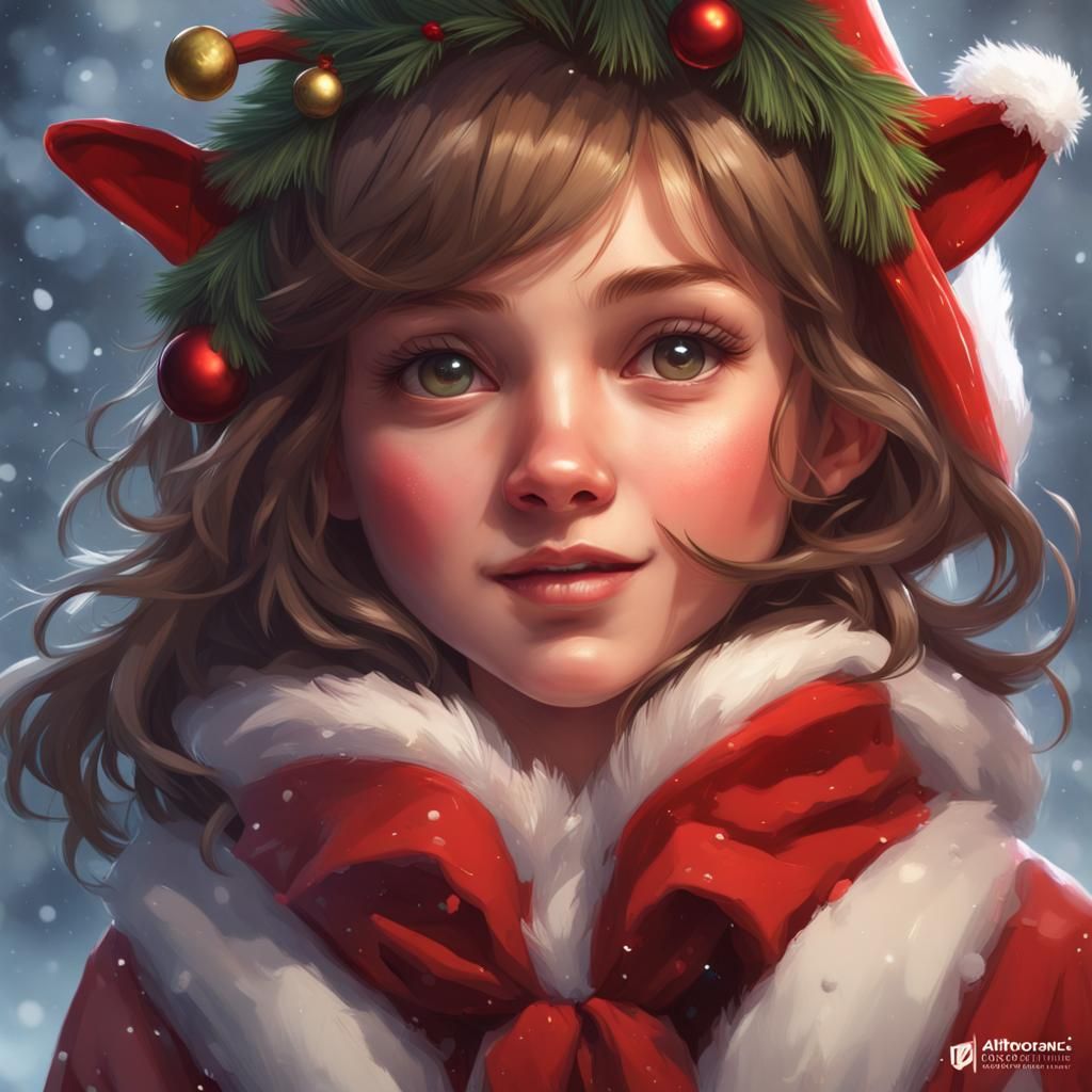Girl's Christmas Surprise: Detailed Digital Portrait