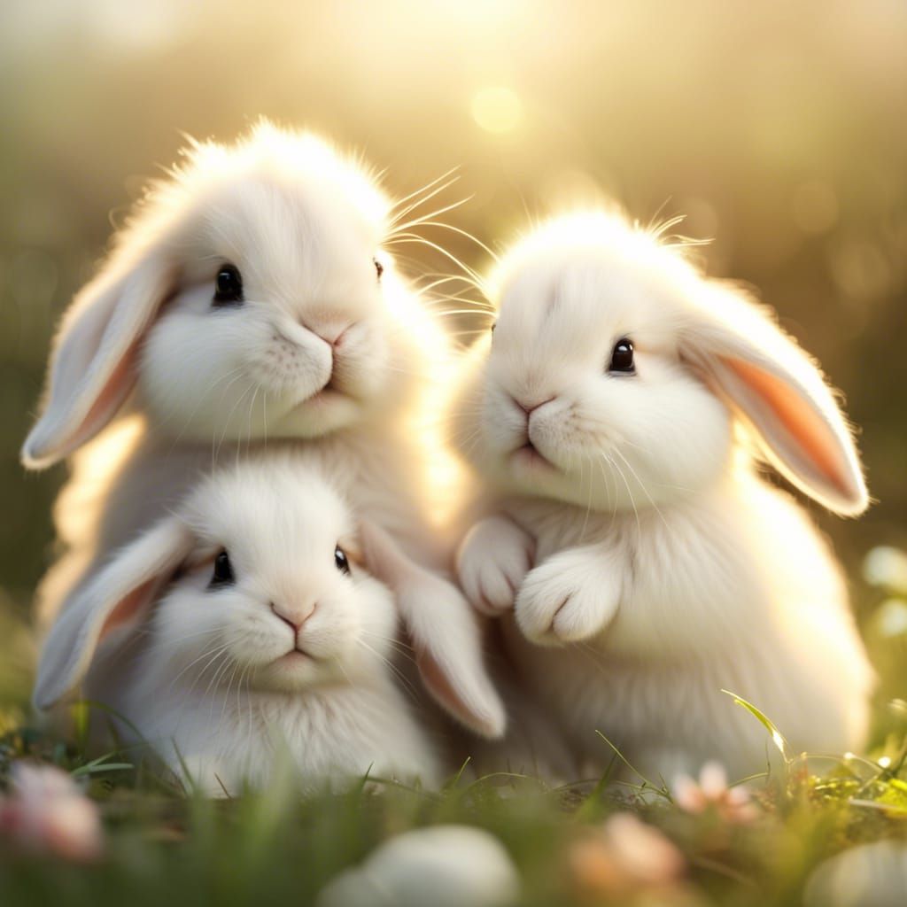 Cute Fluffy Bunnies in Heavenly Sunshine