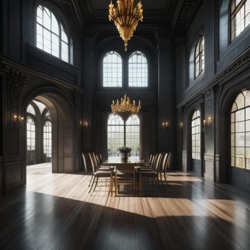 Brutalist Mansion: Luxurious Dining Room with Arches