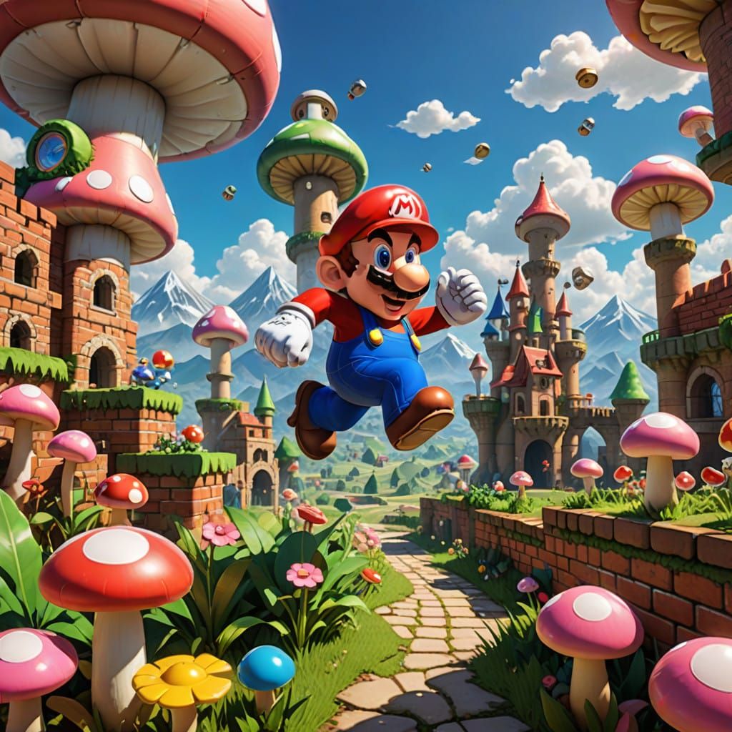 Super Mario in Vibrant Digital Illustration