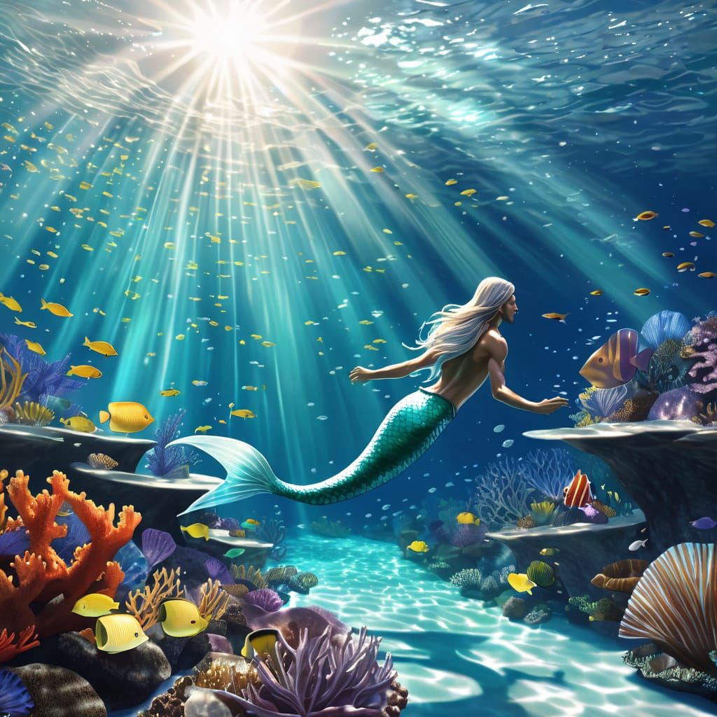 Muscular Mermaid in Underwater Paradise
