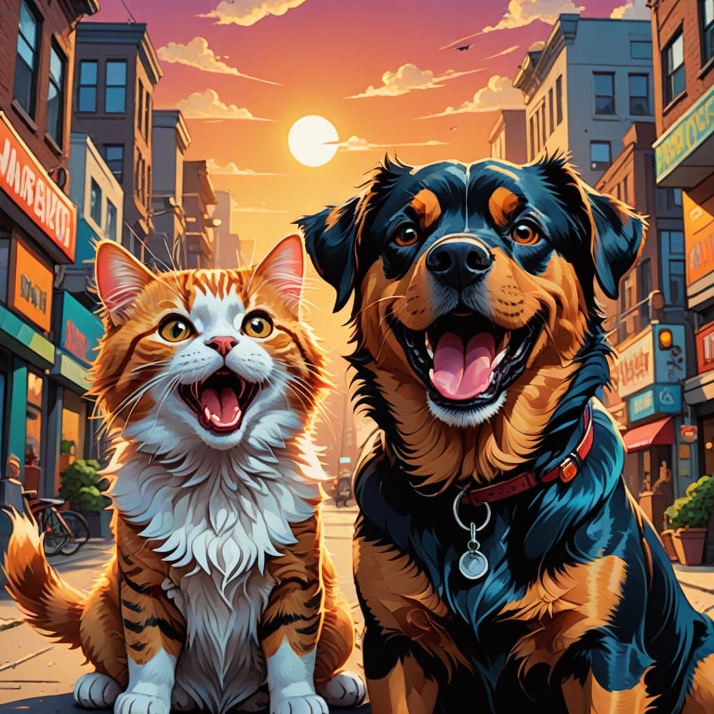 Energetic Cartoon Duo in Bright, Vibrant Comic Book Style