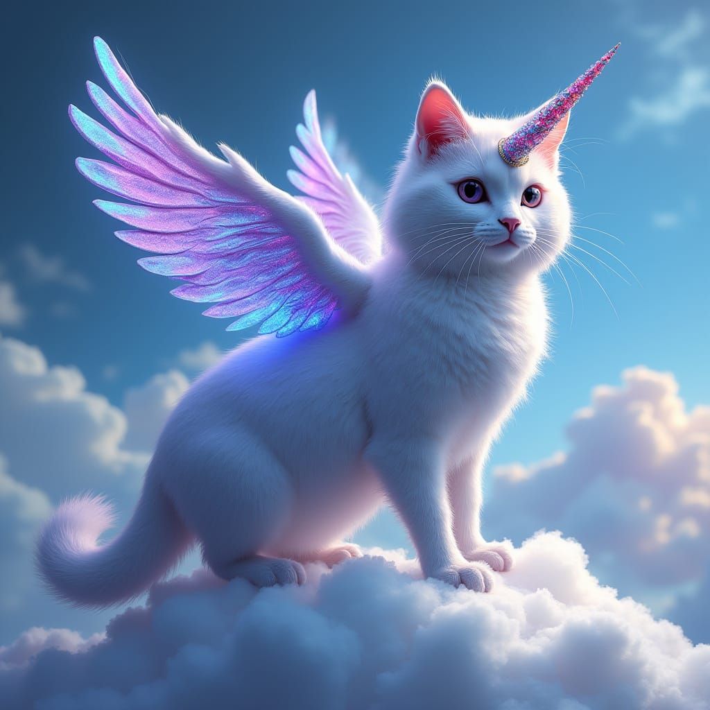 Majestic Unicorn Cat on a Cloud