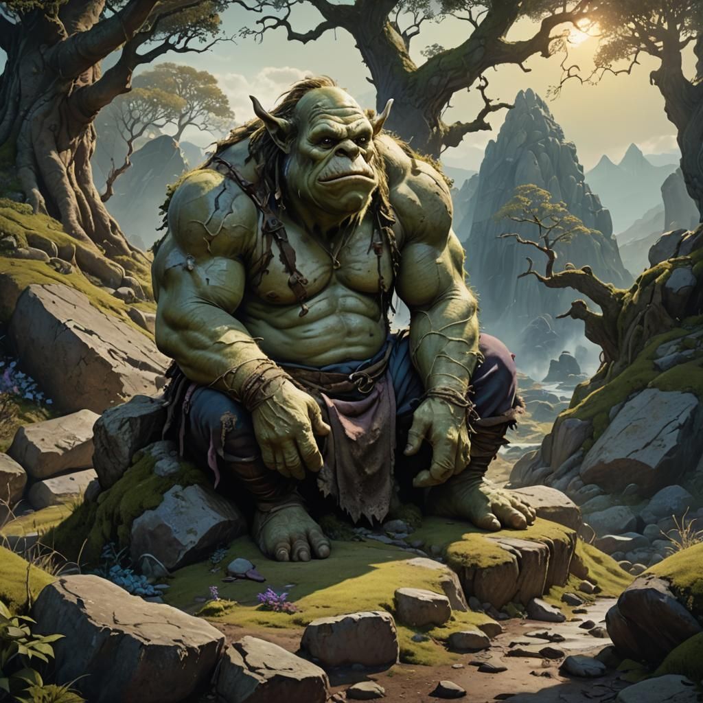 Ogre's Lament: Fantasy Art on a Rocky Hill