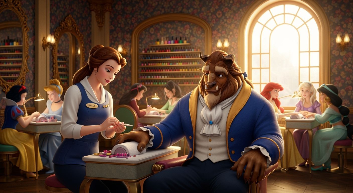 Belle Gives Beast A Manicure In Ornate Nail Salon