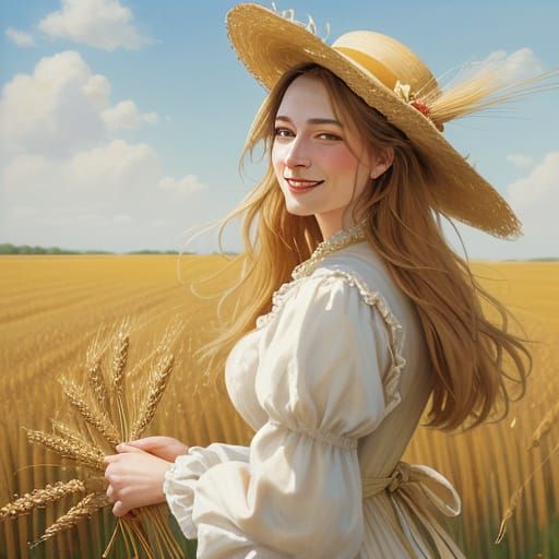 Woman in a Wheat Field, Warm Expressionist Portrait