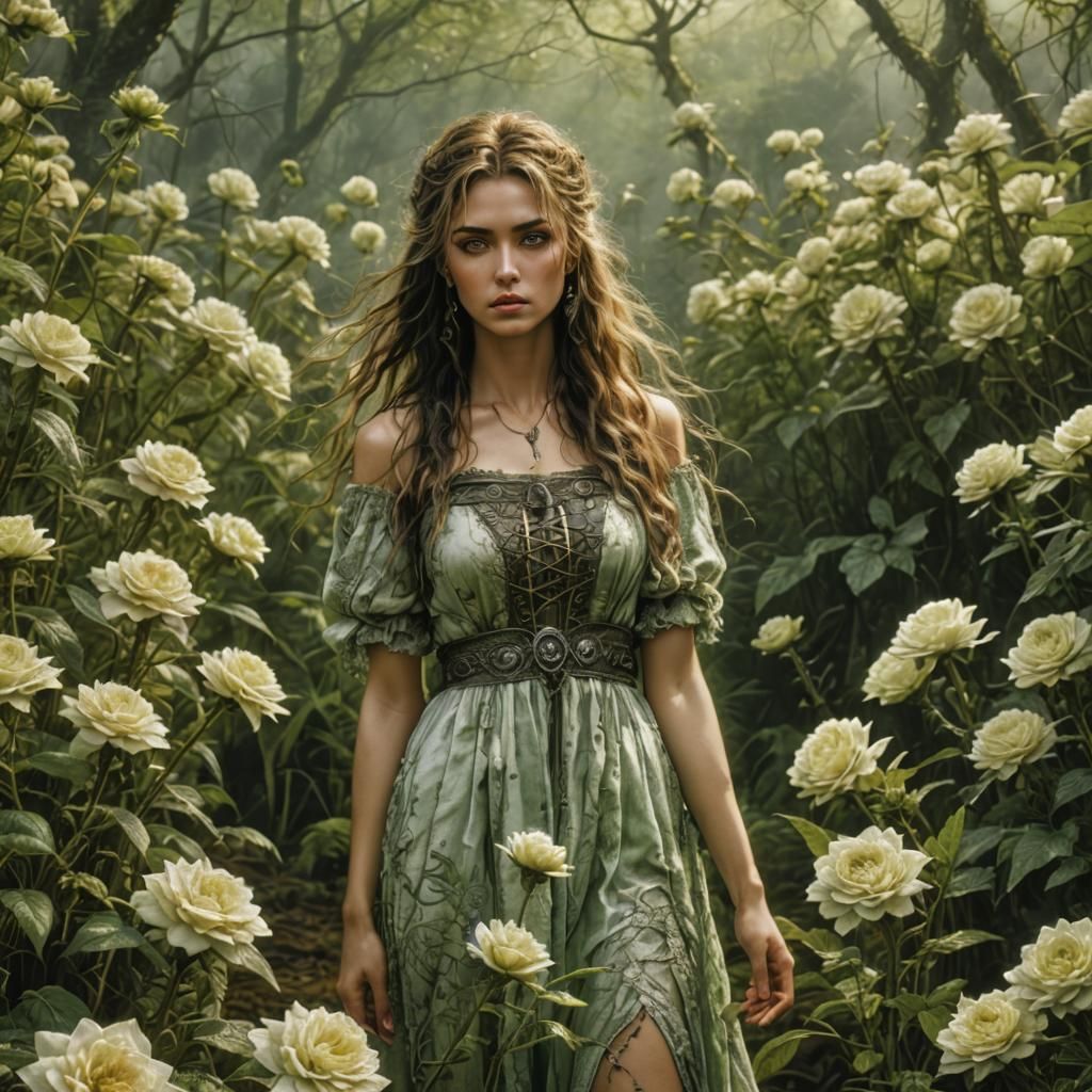 Girl in Rose Field: Fantasy Concept Art