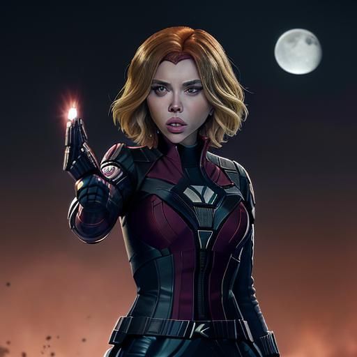 Black Widow Defends Under Moonlight: Digital Art