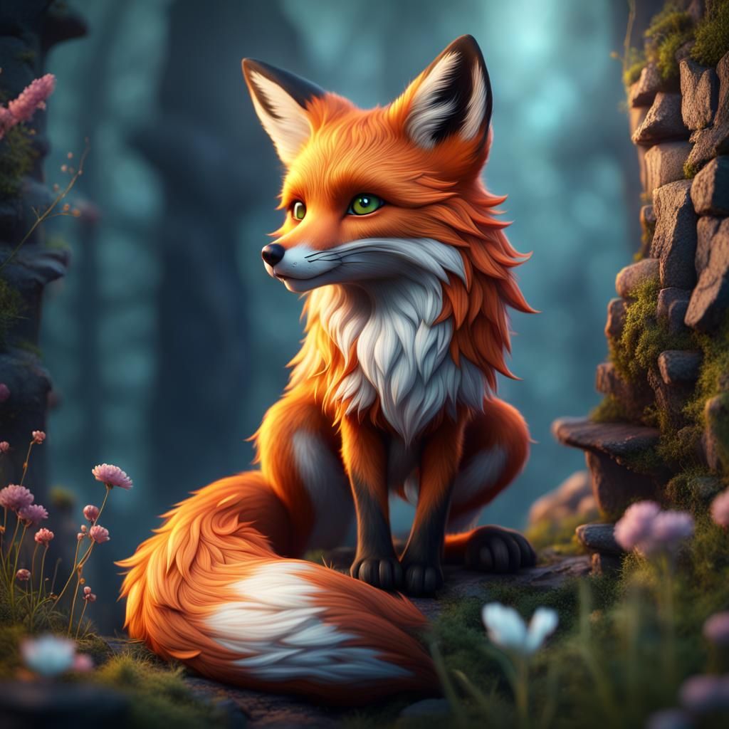 Cute Fox in Detailed Fantasy Concept Art