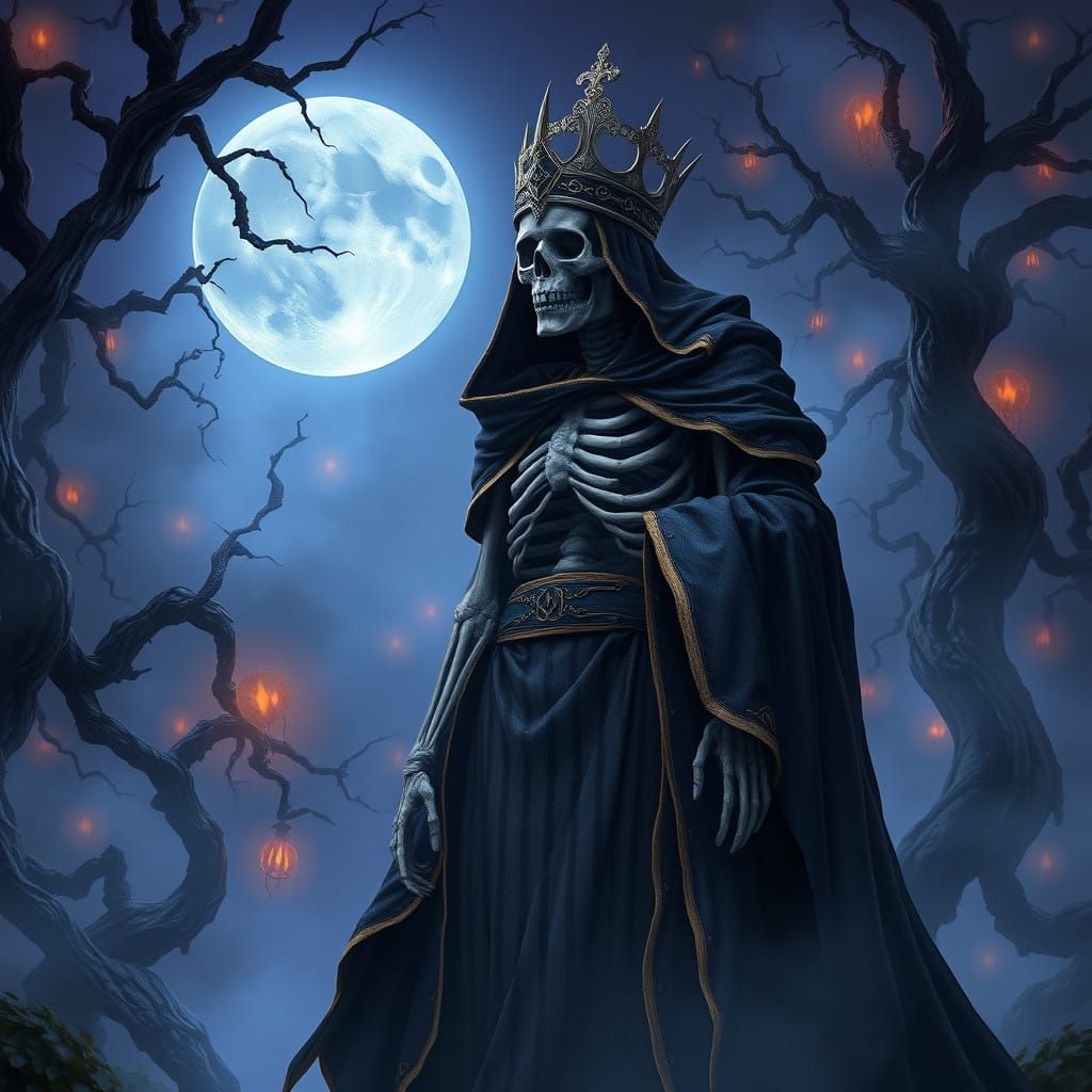 Ethereal Skeleton King in Haunting Fantasy Realm