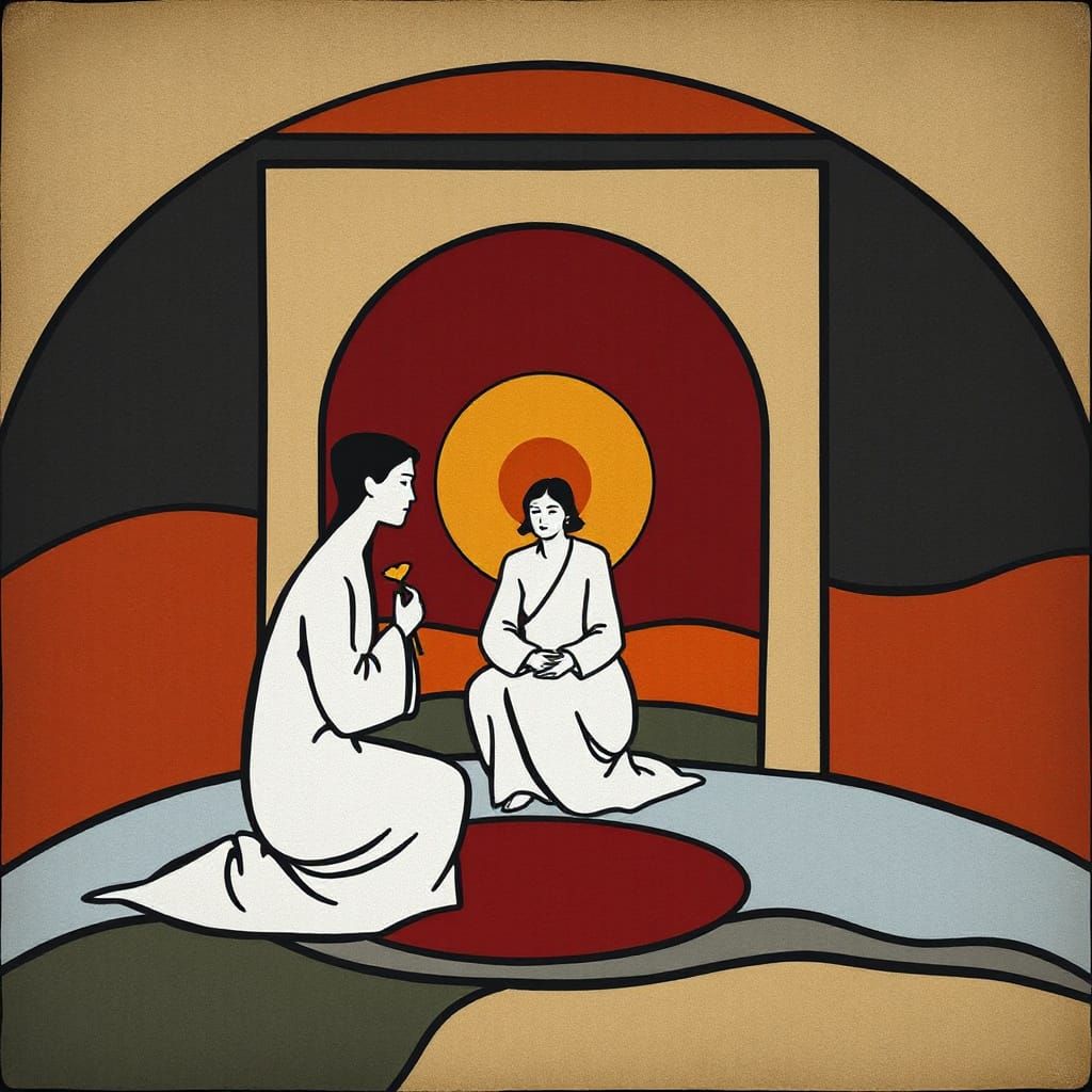 Contemplative Figure in Cloisonnist Style