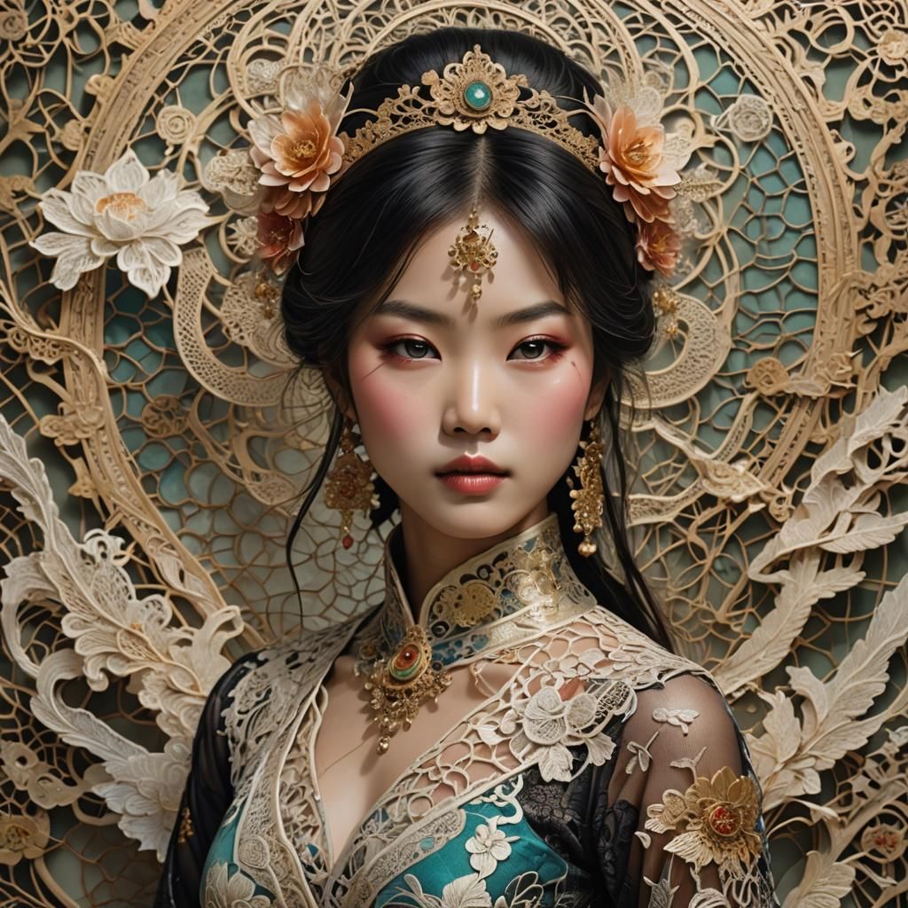 Intricate Asian Woman with Unnatural Coloring