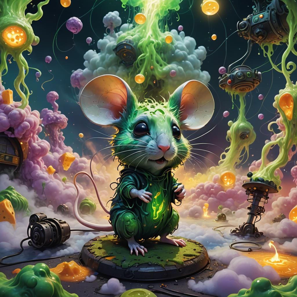 Mouse Conjures Glowing Gas Entity in Fantasy Art