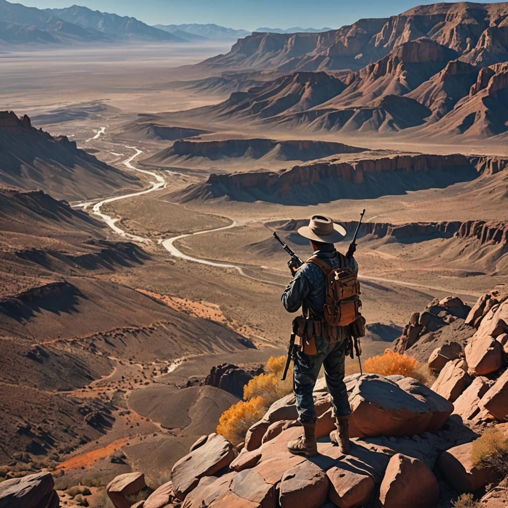 Hunter Overlooking Nevada Desert in Detailed Matte Painting