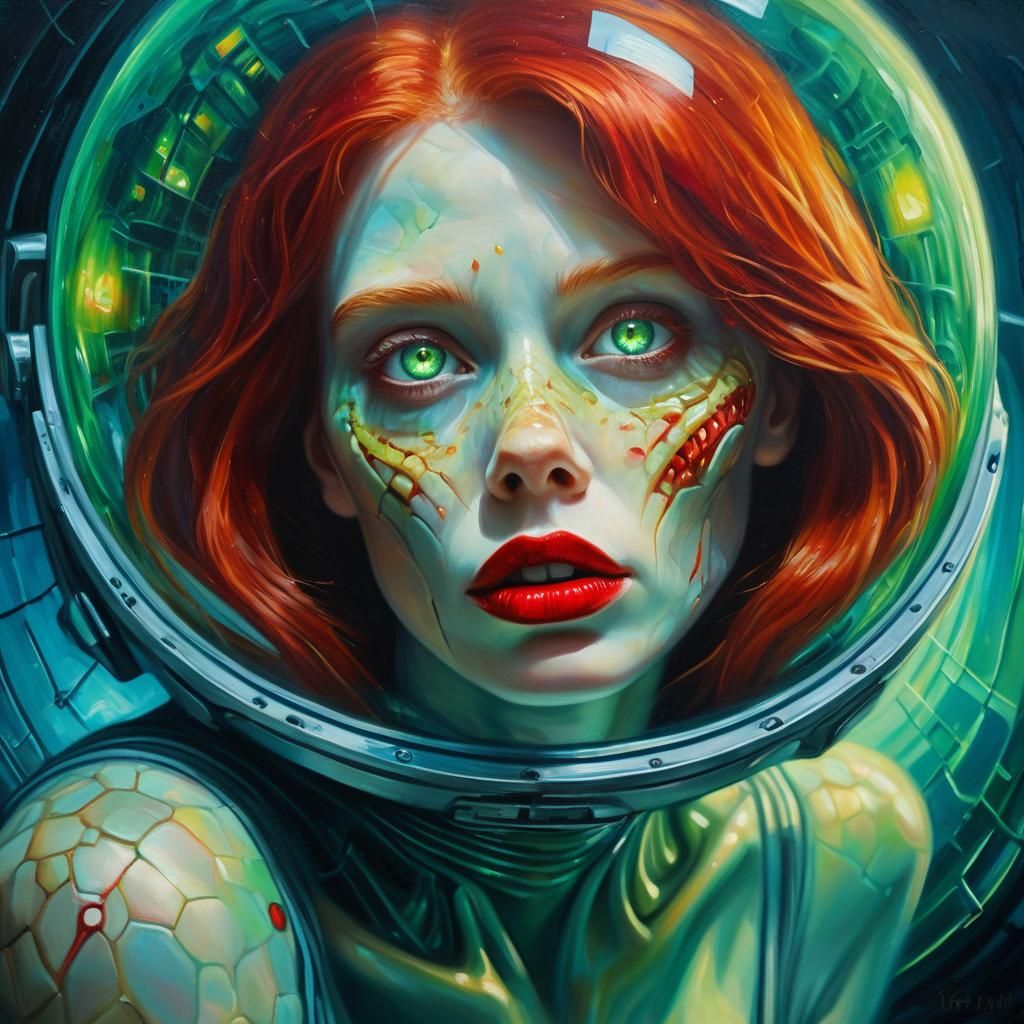 Surreal Alien Portrait in Vibrant Oil Painting