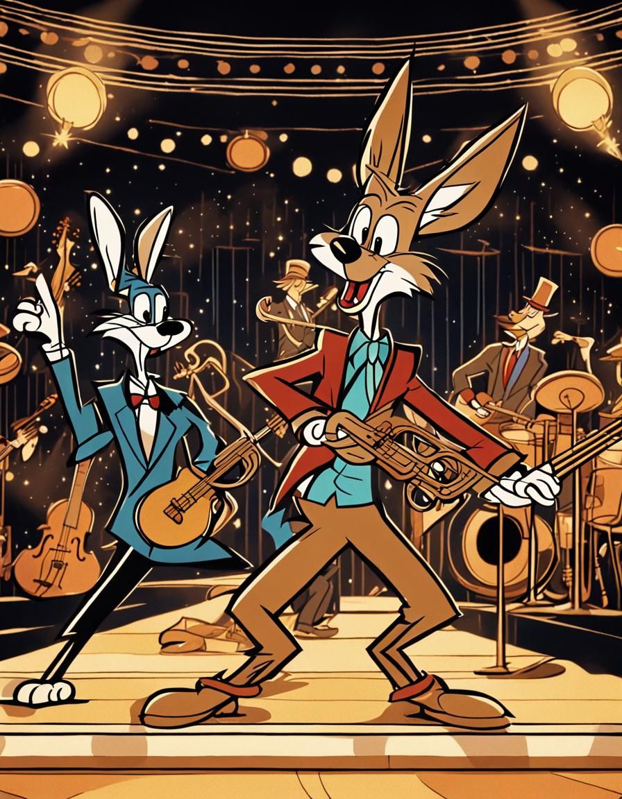 Retro Cartoon Elegance: Jazz Band in a Vibrant 1920s Setting