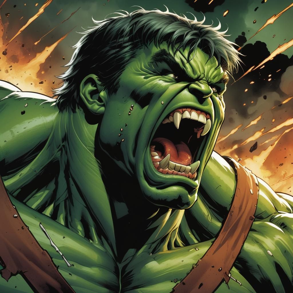 Incredible Hulk Roaring in Rage: Comic Book Art