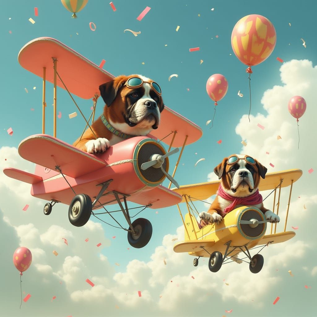Saint Bernards Soar Among Clouds in Whimsical Aviator Advent...
