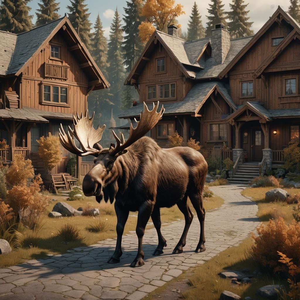 Giant Moose Dominates Landscape in Matte Painting Style