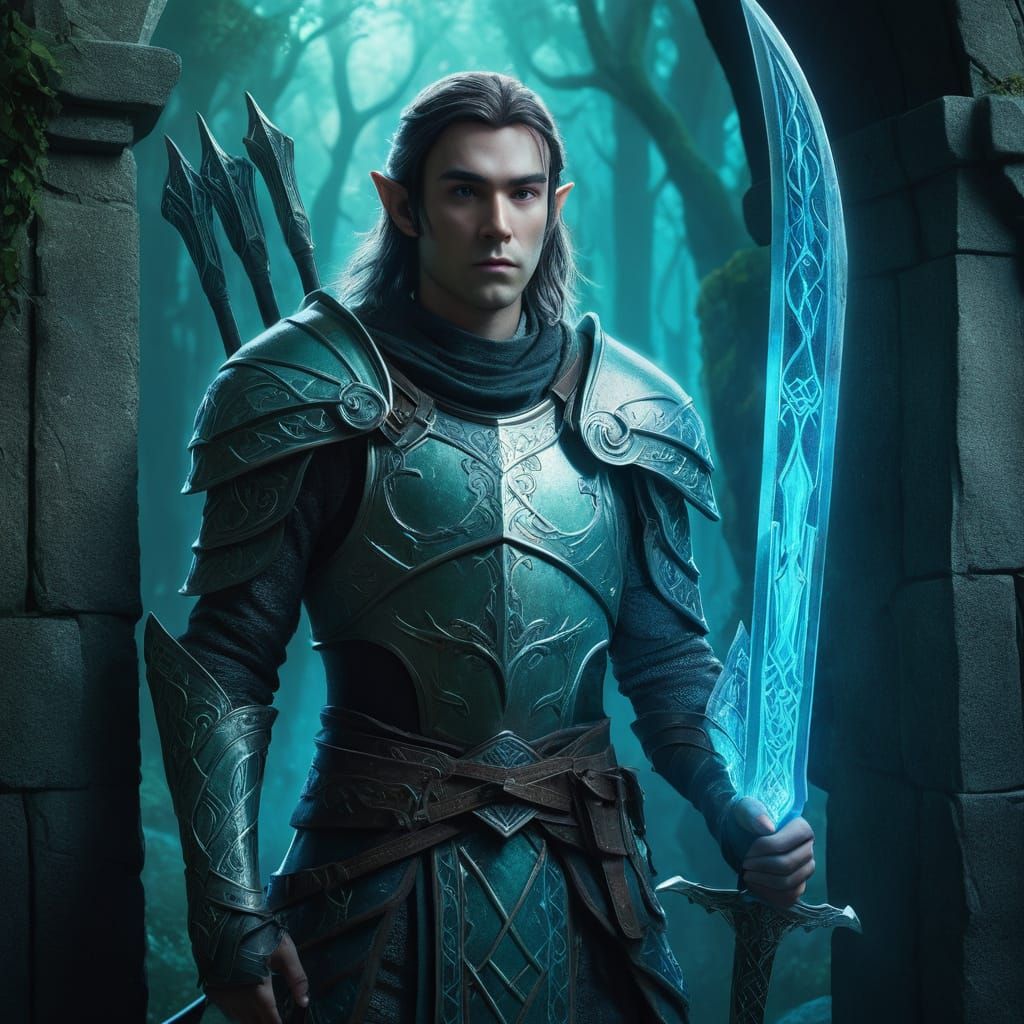Elven Knight Guarding Dimensional Portal in Artgerm Style