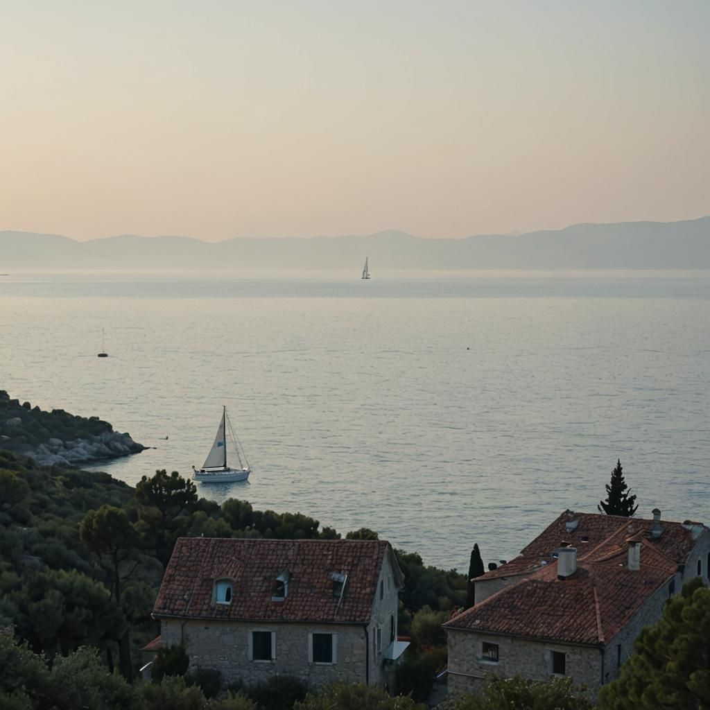 Adriatic Sailboat at Anchor in Morning Light